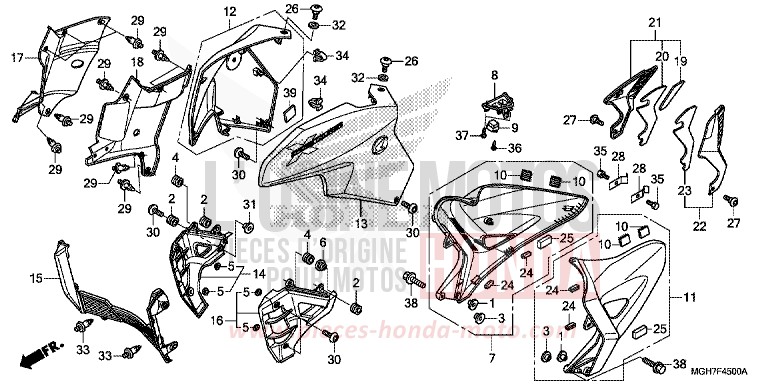 CARENAGE MILIEU de VFR1200X "Crosstourer" Méca PEARL GLARE WHITE (NHB53B) 2015